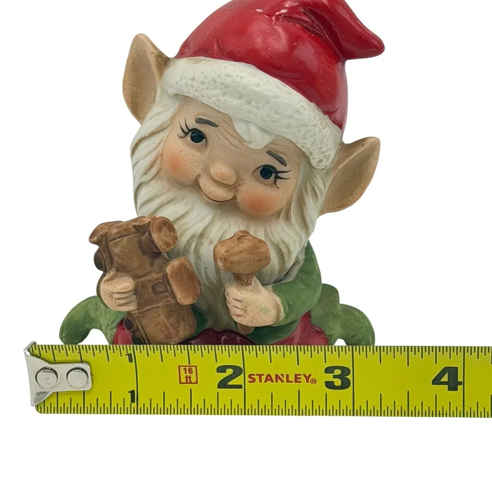 Vtg Homco Christmas Elf‎ Pixie Figurine 5406 Ceramic Toymaker with Train 4 Inch